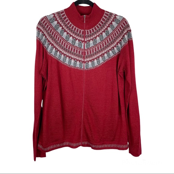 Woolrich Women's XL Acrylic Merino Wool Full Zip Fair Isle Lightweight Sweater - Picture 1 of 12